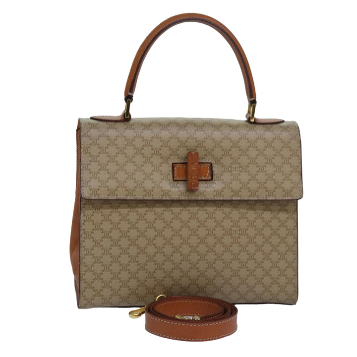 Celine Macadam Canvas Hand Bag 2way Beige Auth 81450