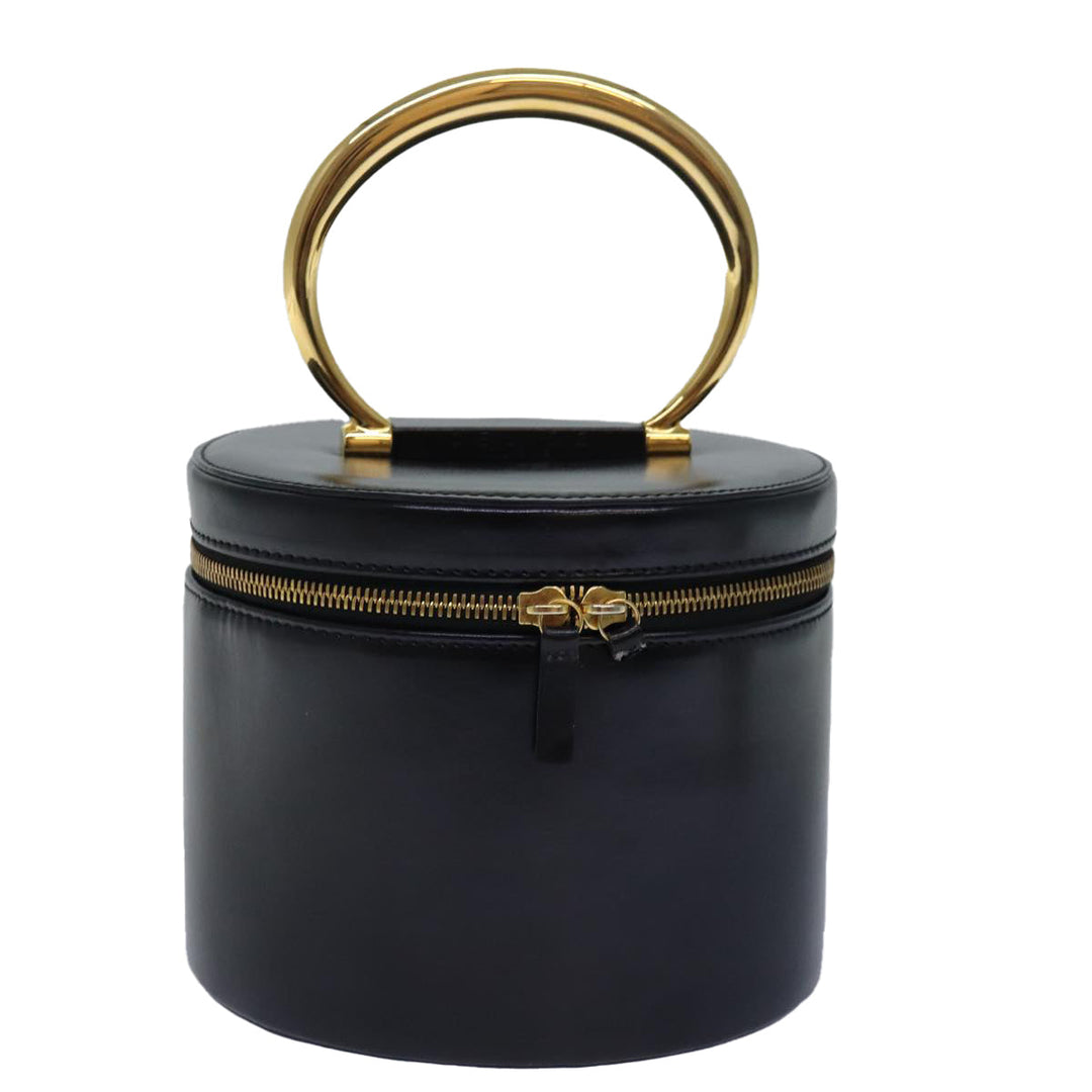 Celine Vanity Cosmetic Pouch Leather Black Auth 81452