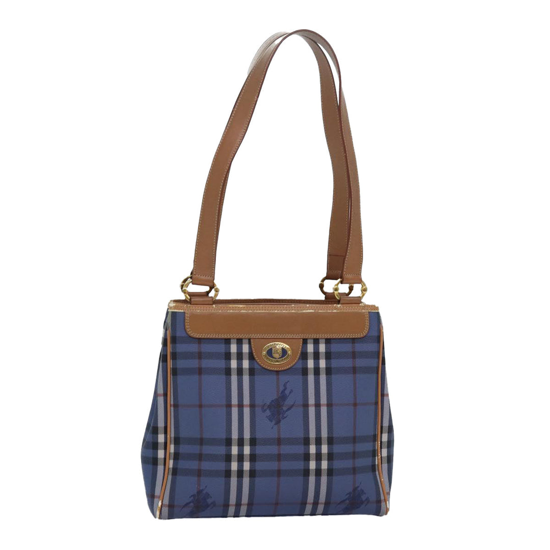 BurberrySs Nova Check Tote Bag PVC Leather Blue Auth 81458