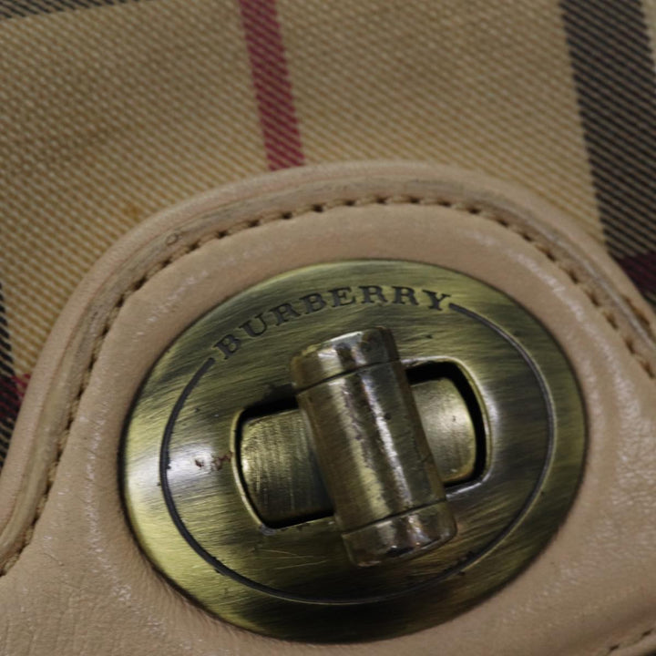 Burberry Nova Check Shoulder Bag PVC Leather Beige Auth 81459