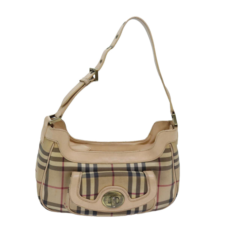 Burberry Nova Check Shoulder Bag PVC Leather Beige Auth 81459