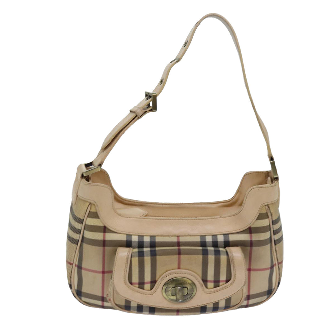 Burberry Nova Check Shoulder Bag PVC Leather Beige Auth 81459