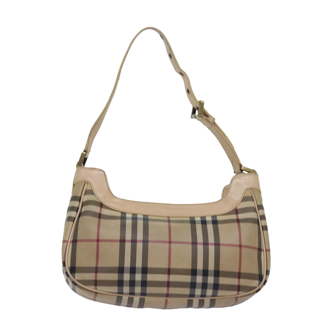 Burberry Nova Check Shoulder Bag PVC Leather Beige Auth 81459