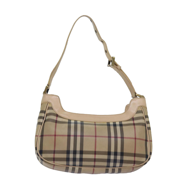 Burberry Nova Check Shoulder Bag PVC Leather Beige Auth 81459