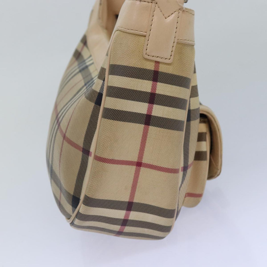 Burberry Nova Check Shoulder Bag PVC Leather Beige Auth 81459