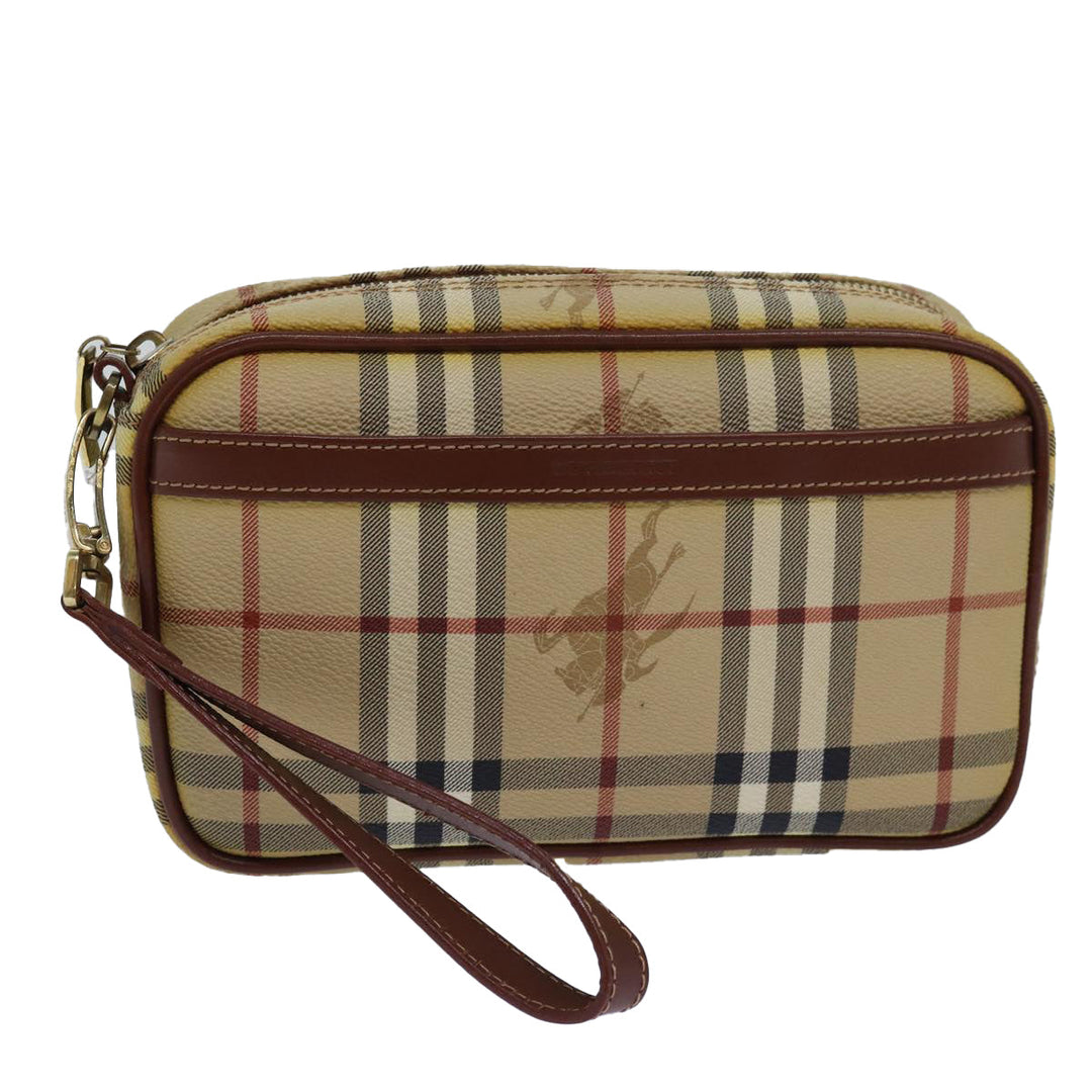 Burberry Nova Check Clutch Bag PVC Leather Beige Auth 81460