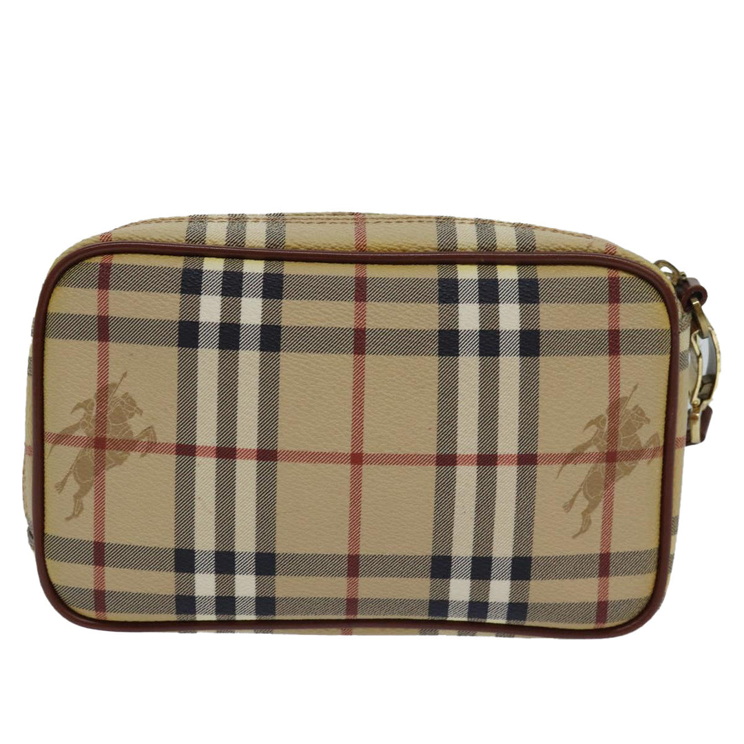Burberry Nova Check Clutch Bag PVC Leather Beige Auth 81460