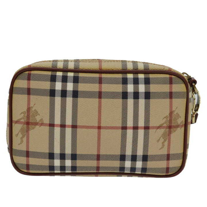 Burberry Nova Check Clutch Bag PVC Leather Beige Auth 81460