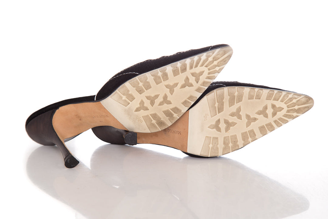 Manolo Blahnik Black & White Mules SZ 35.5