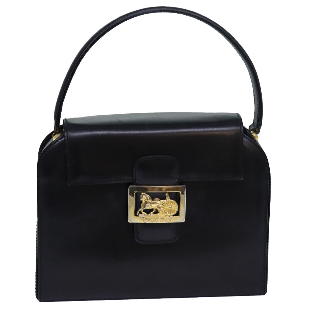 Celine Hand Bag Leather Black Auth 81636