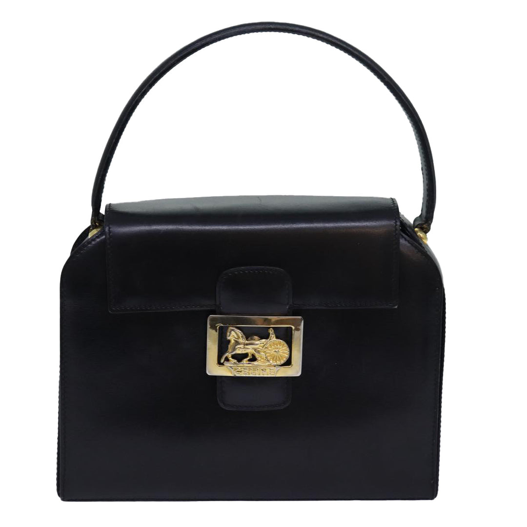 Celine Hand Bag Leather Black Auth 81636