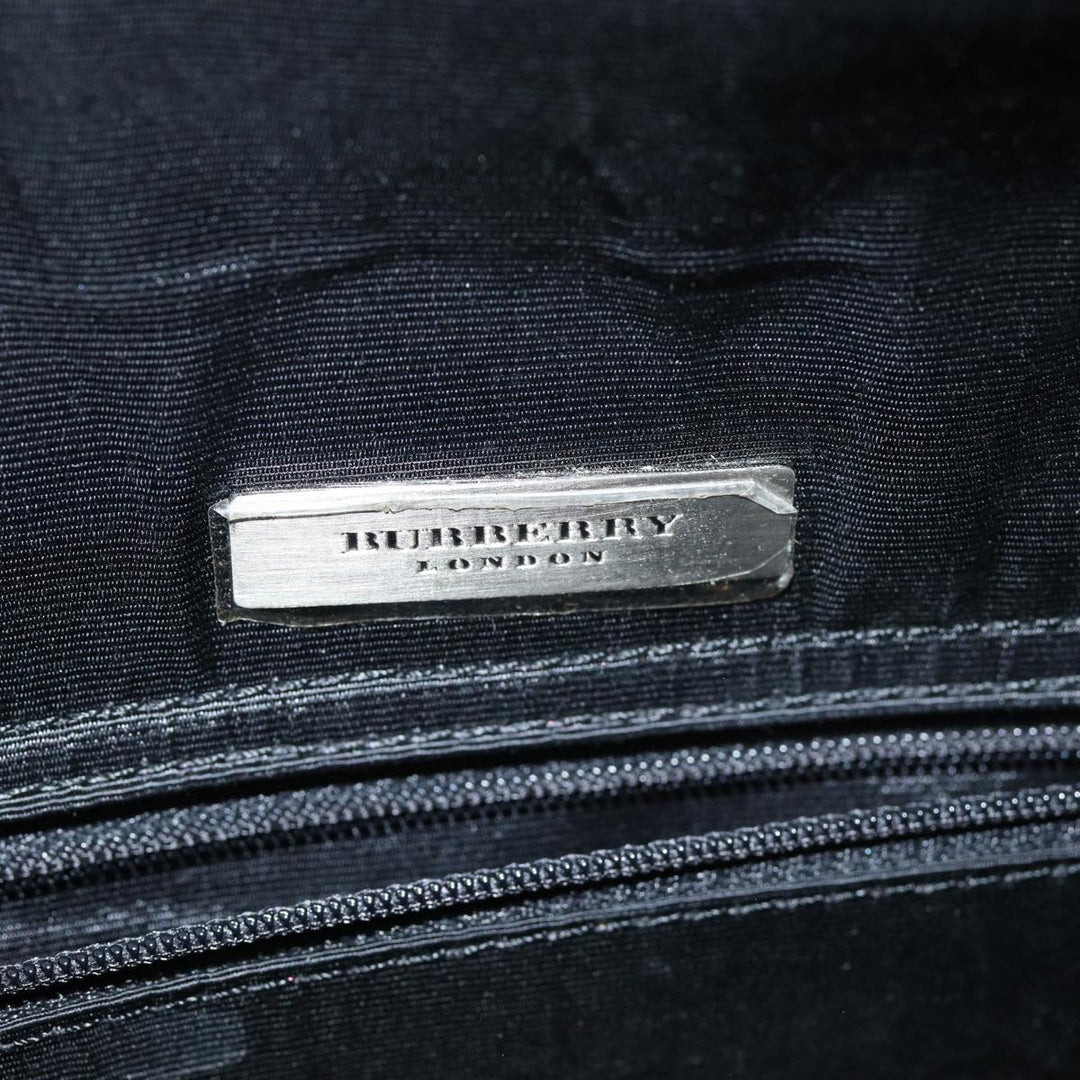 Burberry Nova Check Hand Bag Leather Canvas Black Beige Auth 81655