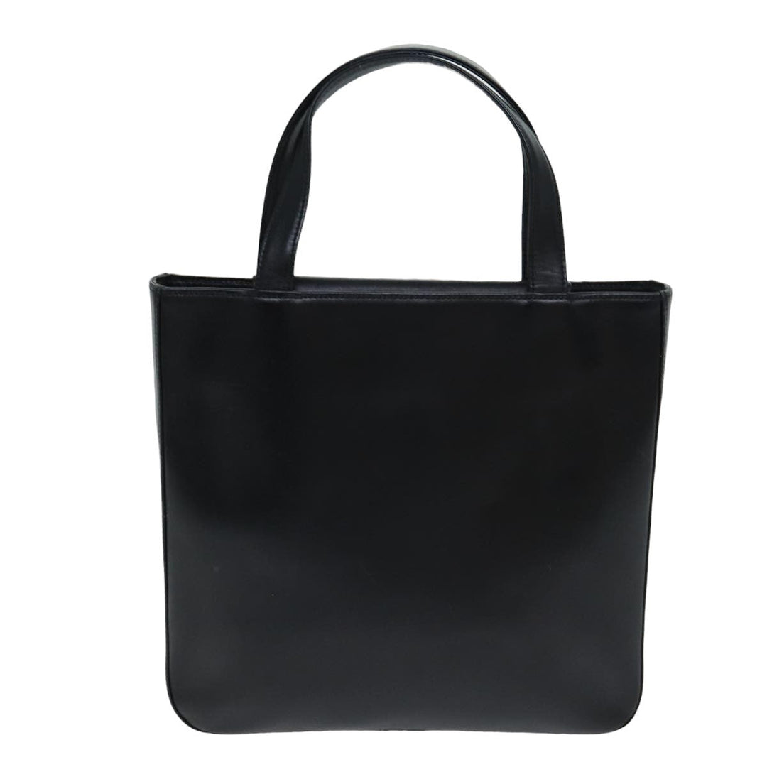 Burberry Nova Check Hand Bag Leather Canvas Black Beige Auth 81655