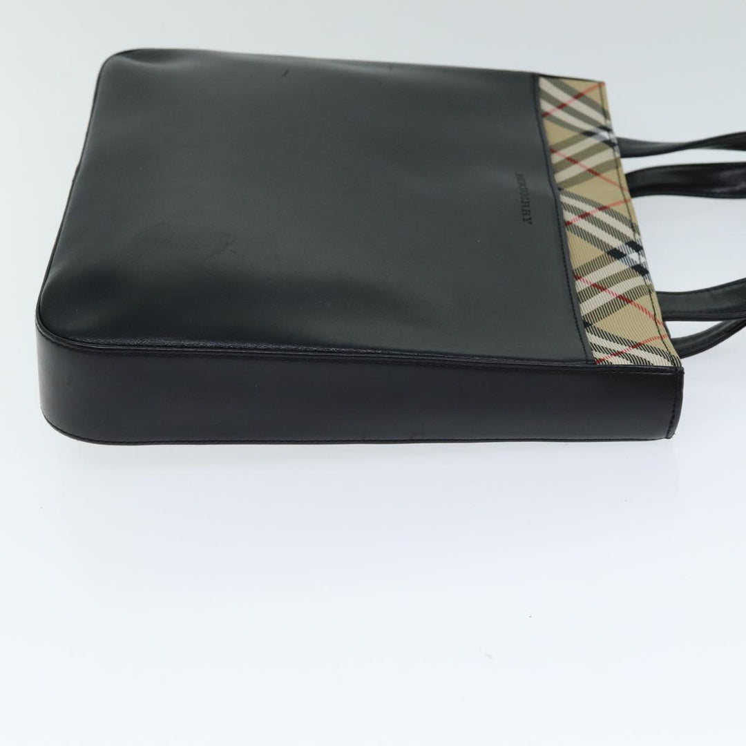 Burberry Nova Check Hand Bag Leather Canvas Black Beige Auth 81655