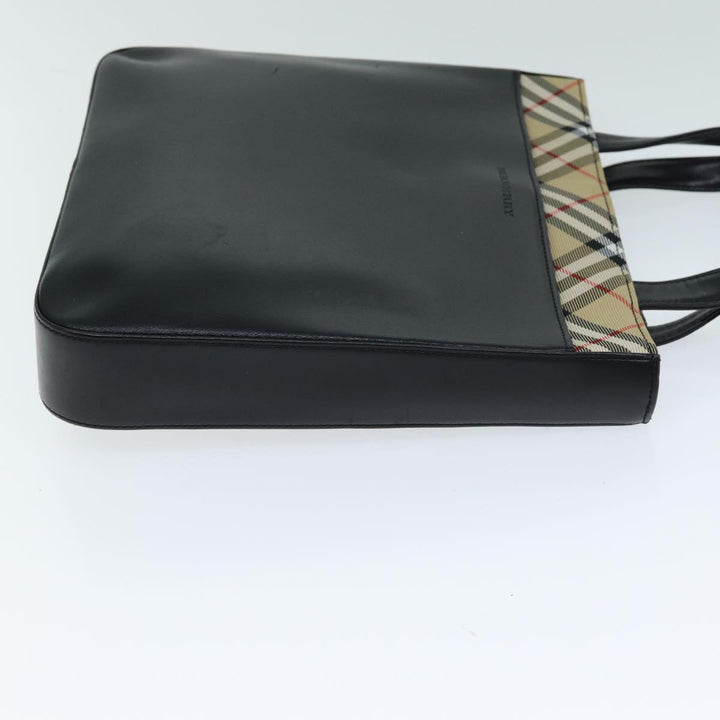 Burberry Nova Check Hand Bag Leather Canvas Black Beige Auth 81655
