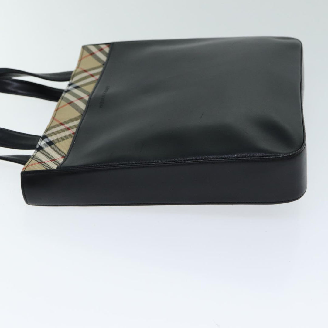 Burberry Nova Check Hand Bag Leather Canvas Black Beige Auth 81655
