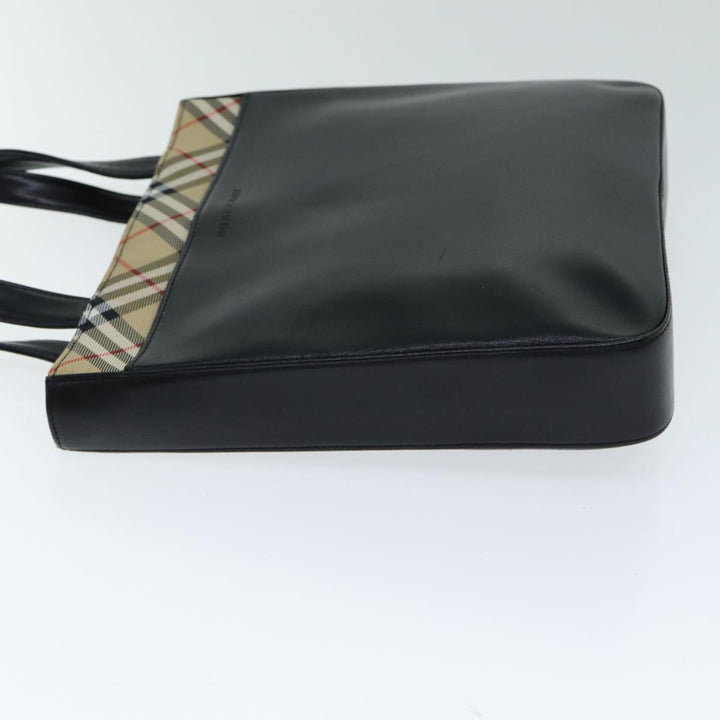 Burberry Nova Check Hand Bag Leather Canvas Black Beige Auth 81655