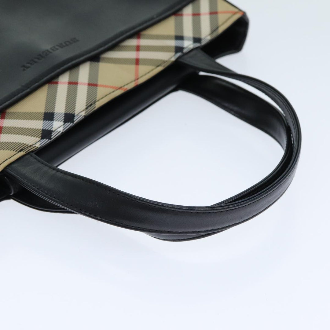 Burberry Nova Check Hand Bag Leather Canvas Black Beige Auth 81655