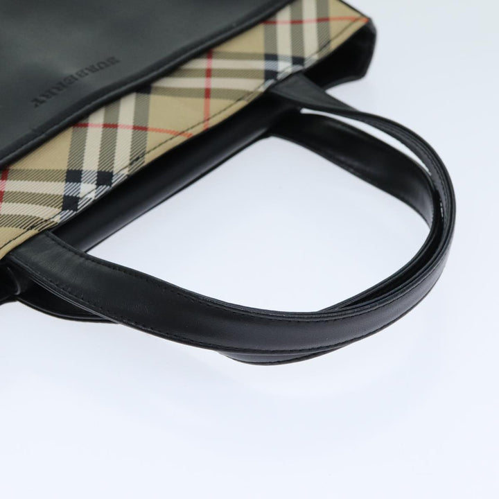 Burberry Nova Check Hand Bag Leather Canvas Black Beige Auth 81655