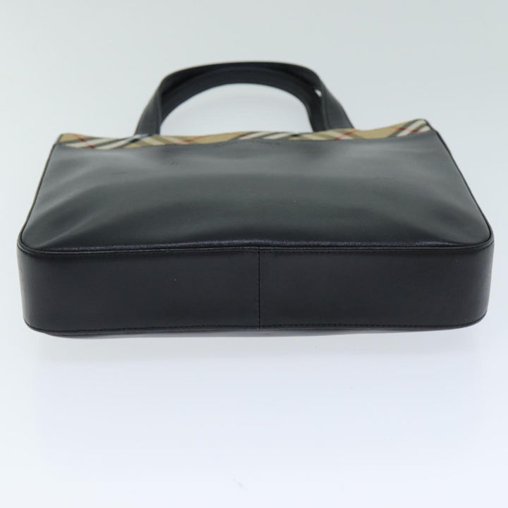Burberry Nova Check Hand Bag Leather Canvas Black Beige Auth 81655