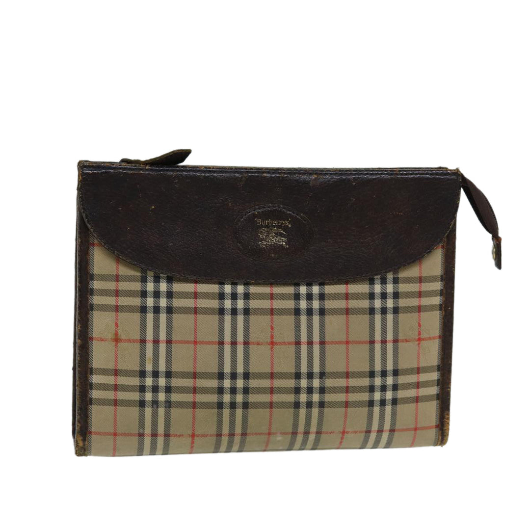 BurberrySs Nova Check Clutch Bag Canvas Beige Auth 81657
