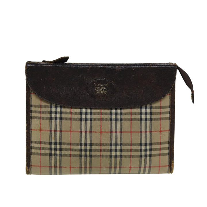 BurberrySs Nova Check Clutch Bag Canvas Beige Auth 81657