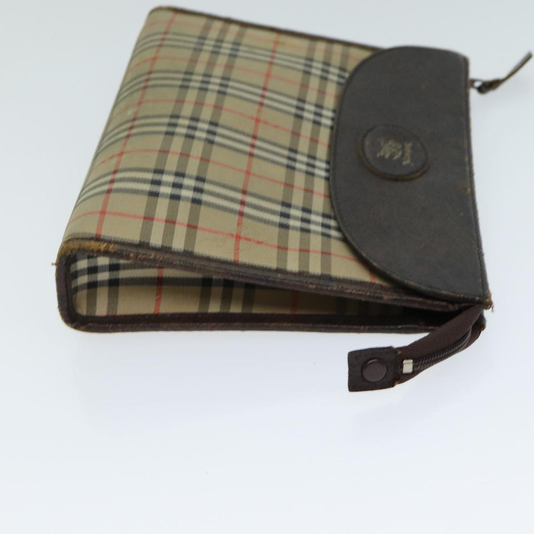 BurberrySs Nova Check Clutch Bag Canvas Beige Auth 81657