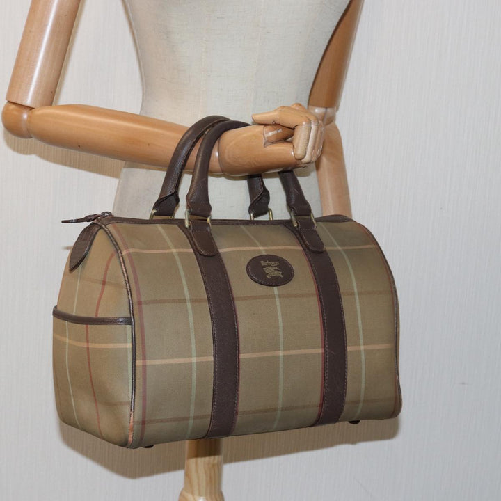 BurberrySs Nova Check Boston Bag Canvas Beige Auth 81659