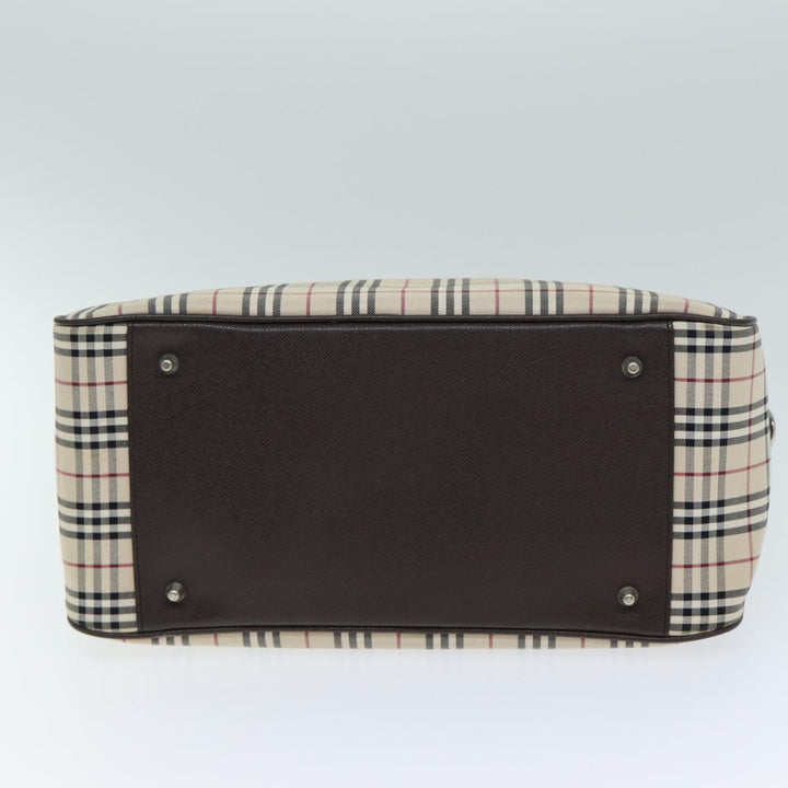 Burberry Nova Check Boston Bag Canvas Beige Auth 81664