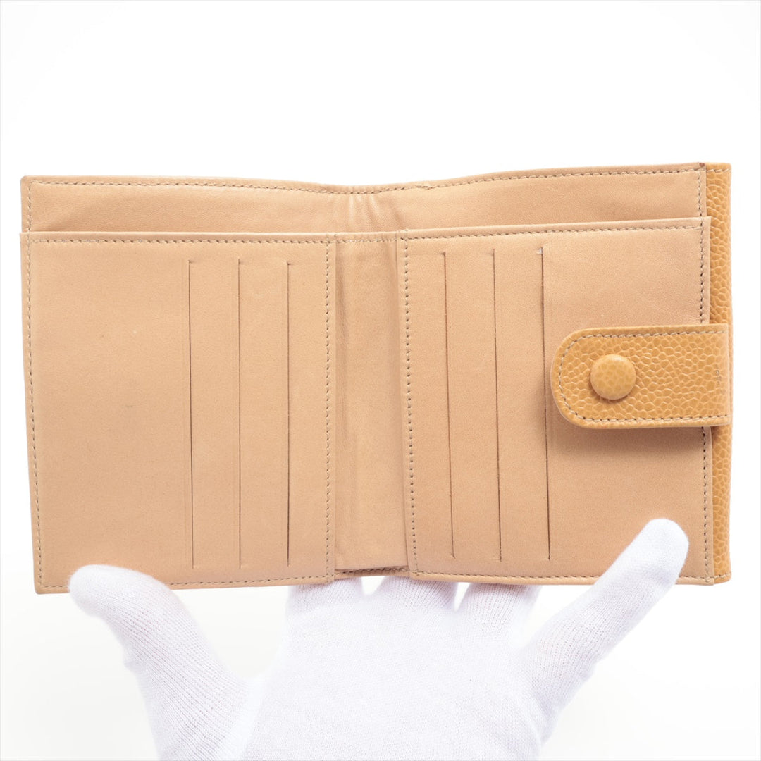 Top Quality Chanel Coco Caviar S Compact Wallet Three Folded Beige Gold  3rd