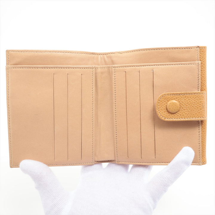 Top Quality Chanel Coco Caviar S Compact Wallet Three Folded Beige Gold  3rd