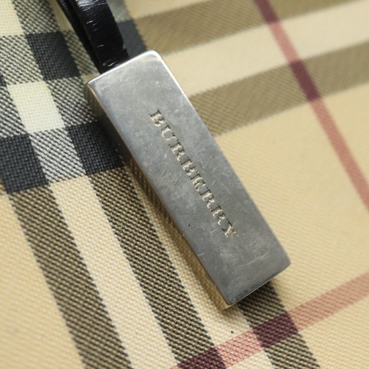 Burberry Nova Check Hand Bag PVC Leather Beige Auth 81673