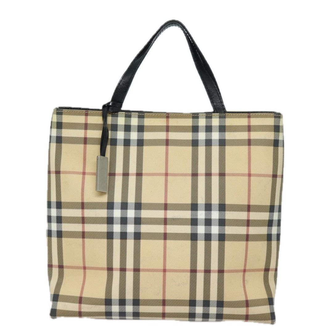 Burberry Nova Check Hand Bag PVC Leather Beige Auth 81673