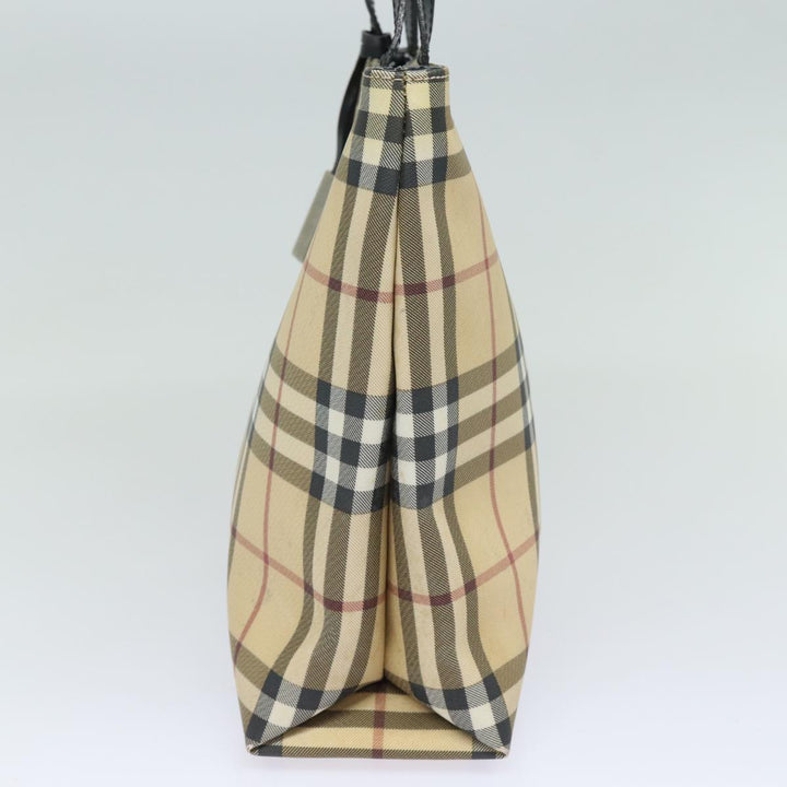 Burberry Nova Check Hand Bag PVC Leather Beige Auth 81673