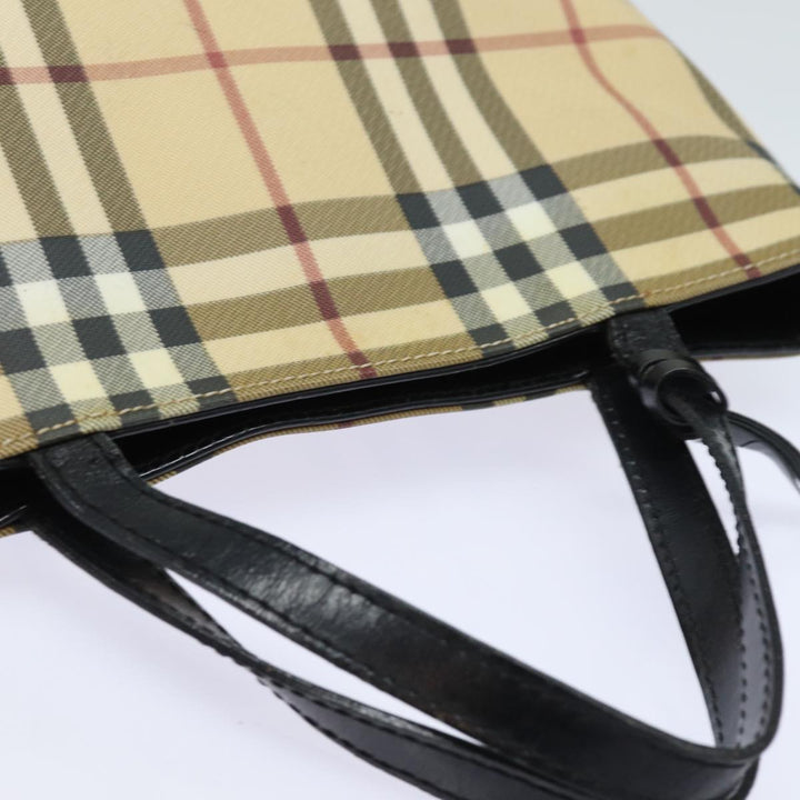 Burberry Nova Check Hand Bag PVC Leather Beige Auth 81673