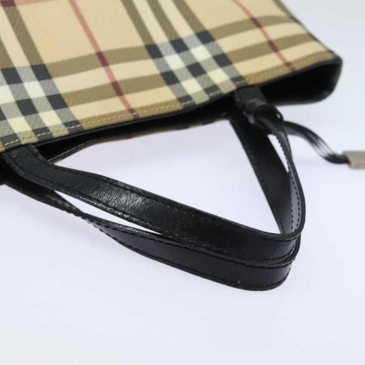 Burberry Nova Check Hand Bag PVC Leather Beige Auth 81673