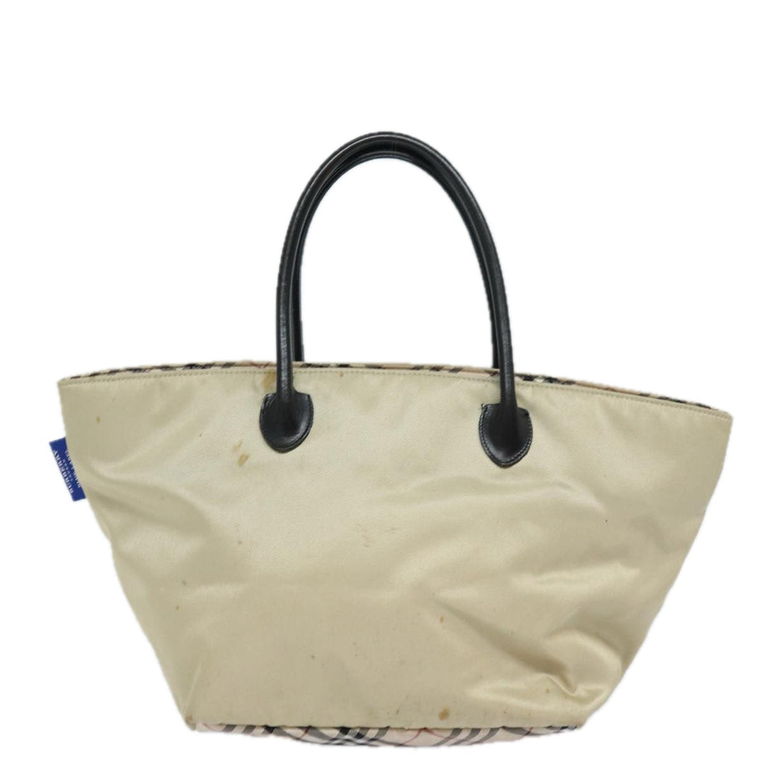 Burberry Nova Check Blue Label Hand Bag Nylon Beige Auth 81676
