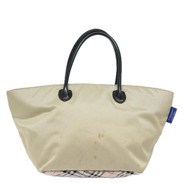 Burberry Nova Check Blue Label Hand Bag Nylon Beige Auth 81676