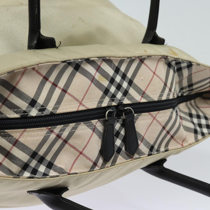 Burberry Nova Check Blue Label Hand Bag Nylon Beige Auth 81676