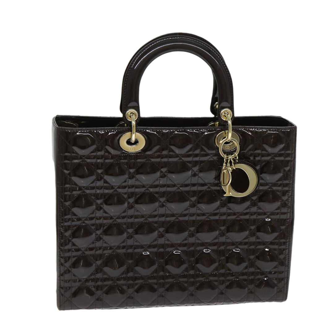 CHRISTIAN Top quality Dior Lady Top quality Dior Canage Hand Bag Patent leather Brown Auth 81759