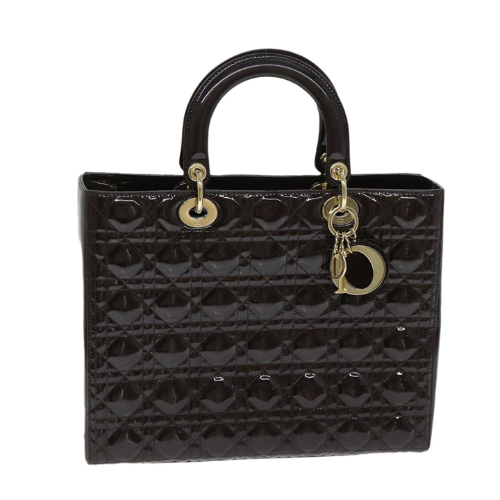 CHRISTIAN Top quality Dior Lady Top quality Dior Canage Hand Bag Patent leather Brown Auth 81759