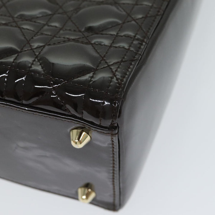 CHRISTIAN Top quality Dior Lady Top quality Dior Canage Hand Bag Patent leather Brown Auth 81759