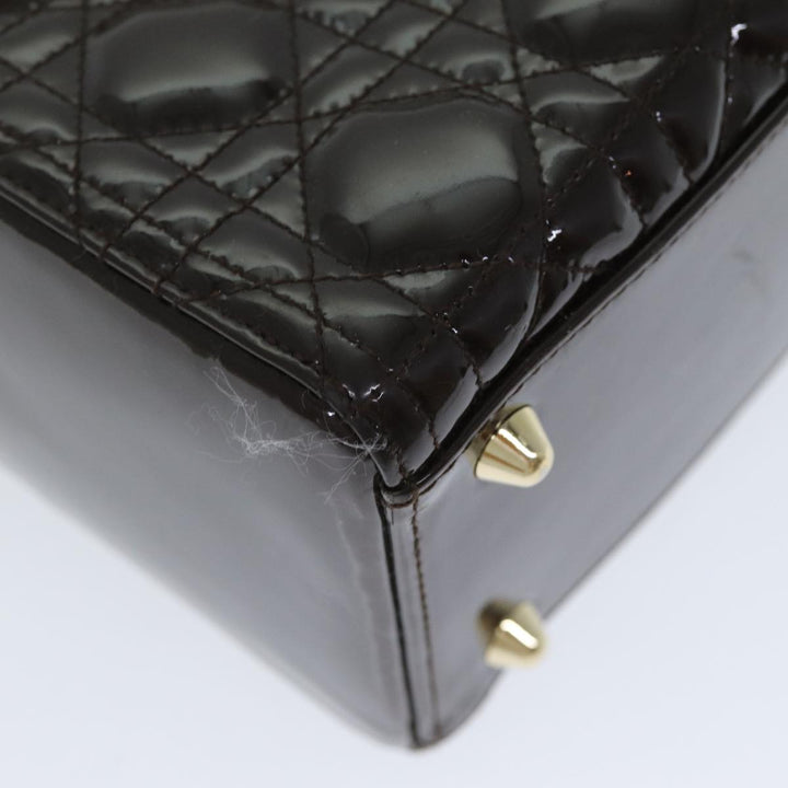 CHRISTIAN Top quality Dior Lady Top quality Dior Canage Hand Bag Patent leather Brown Auth 81759