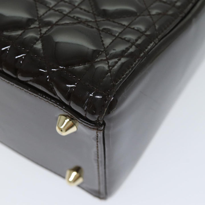 CHRISTIAN Top quality Dior Lady Top quality Dior Canage Hand Bag Patent leather Brown Auth 81759