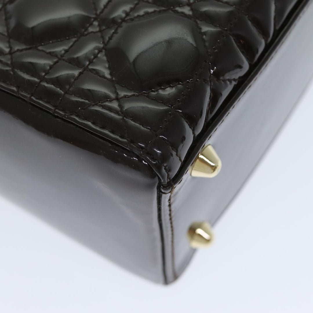 CHRISTIAN Top quality Dior Lady Top quality Dior Canage Hand Bag Patent leather Brown Auth 81759