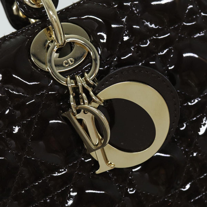 CHRISTIAN Top quality Dior Lady Top quality Dior Canage Hand Bag Patent leather Brown Auth 81759