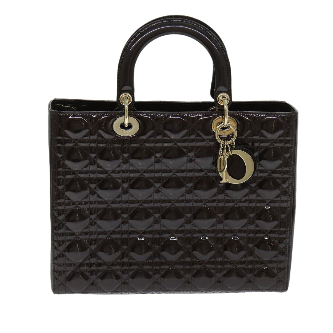 CHRISTIAN Top quality Dior Lady Top quality Dior Canage Hand Bag Patent leather Brown Auth 81759