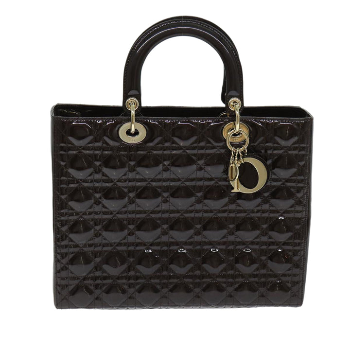 CHRISTIAN Top quality Dior Lady Top quality Dior Canage Hand Bag Patent leather Brown Auth 81759