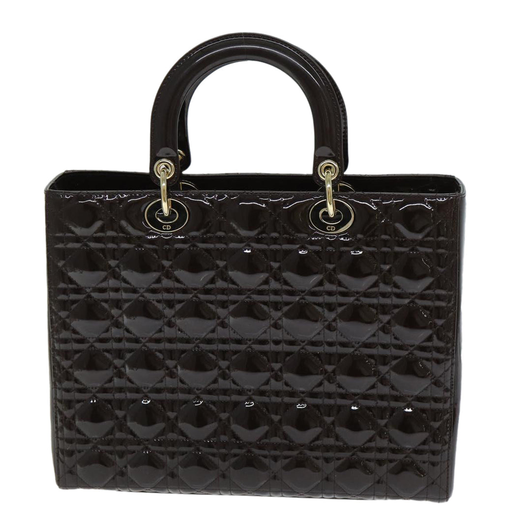 CHRISTIAN Dior Lady Dior Canage Hand Bag Patent leather Brown Auth 81759
