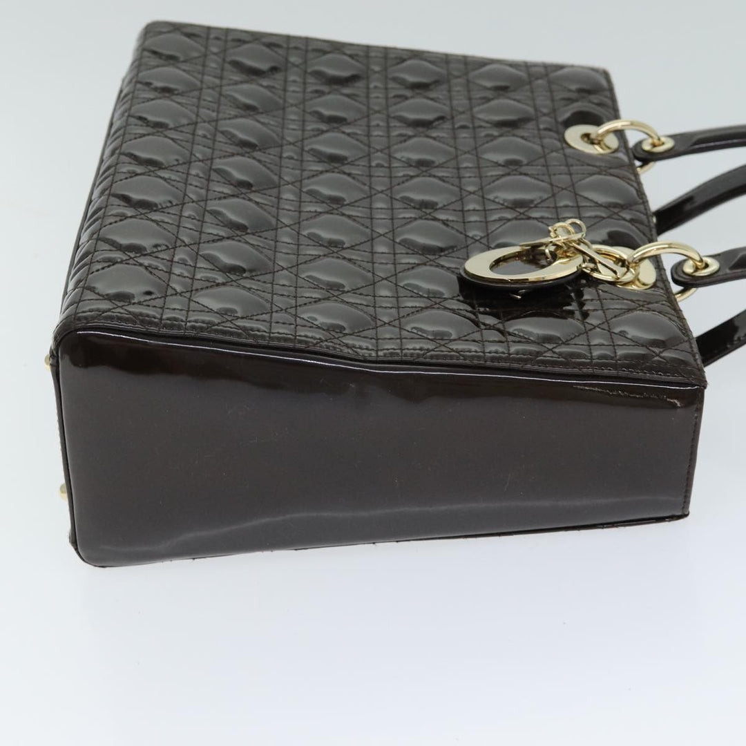 CHRISTIAN Top quality Dior Lady Top quality Dior Canage Hand Bag Patent leather Brown Auth 81759